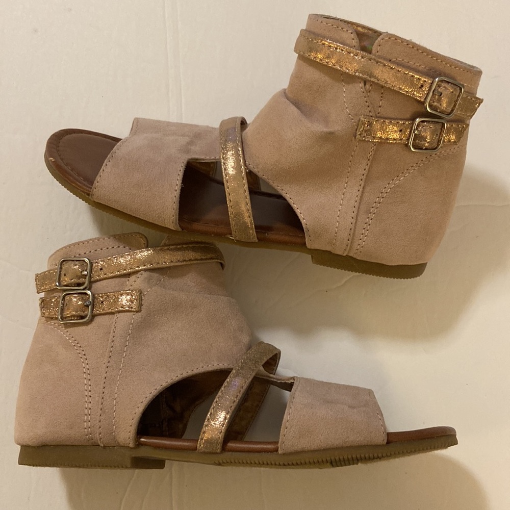 JUSTICE Silver Gold Glitter Strappy Sandals Side Zipper Size 3 - Picture 3 of 9